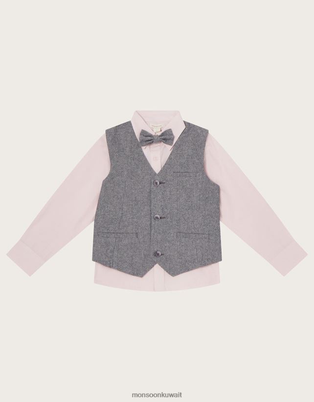 طقم صدرية وقميص من ثلاث قطع ملابس رمادي Monsoon ولد N4BV8X2263 - Monsoon children