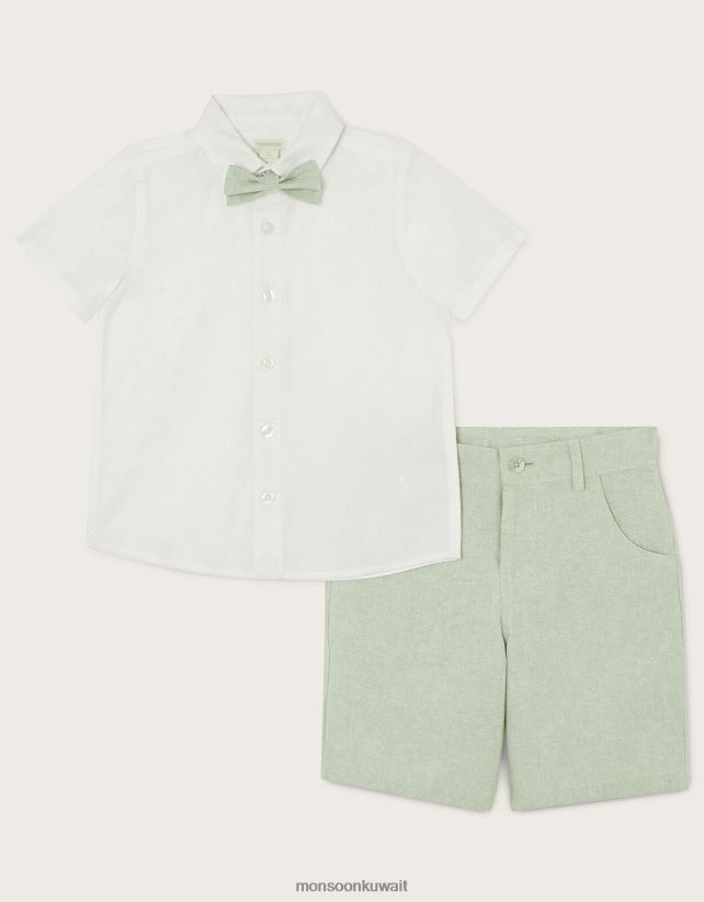 طقم شورت ذكي وربطة عنق وقميص ملابس أخضر Monsoon ولد N4BV8X2274 - Monsoon children