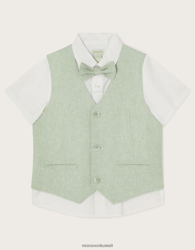 طقم صدرية من ثلاث قطع، وربطة عنق، وقميص بأكمام قصيرة ملابس أخضر Monsoon ولد N4BV8X2277 - Monsoon kuwait avenues