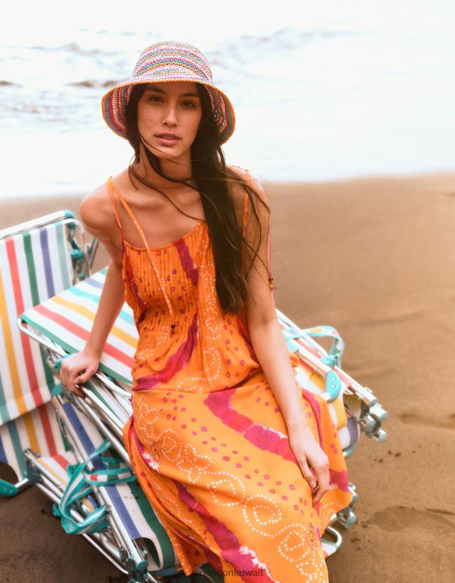 فستان بانداني صبغ كامي ميدي ملابس البرتقالي Monsoon نحيف N4BV8X229 - Monsoon kuwait online shopping