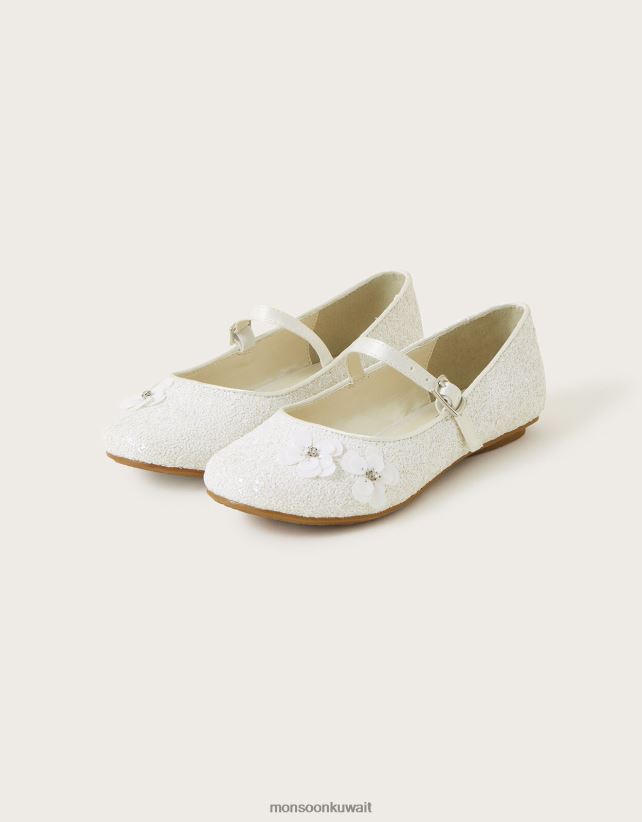 Monsoon UAE - حذاء راقصة الباليه المسطح بزهرة الترتر أحذية عاج Monsoon بنت N4BV8X2298
