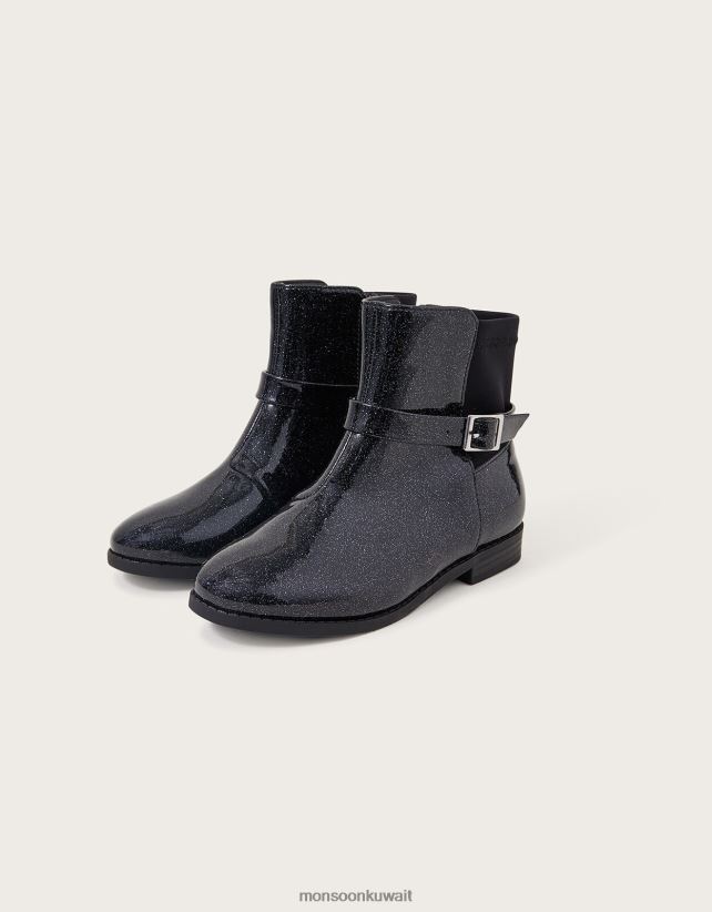 Monsoon محل - براءة اختراع القوس بريق الأحذية أحذية أسود Monsoon بنت N4BV8X2350