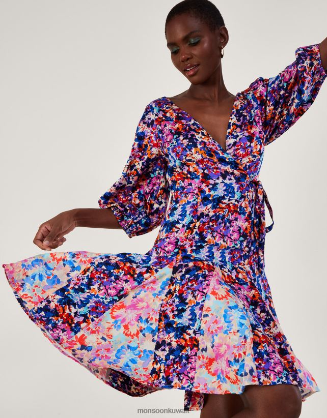 Monsoon معنى - فستان بطبعات بالمر مصنوع من الفيسكوز المستدام ملابس أزرق Monsoon نحيف N4BV8X236
