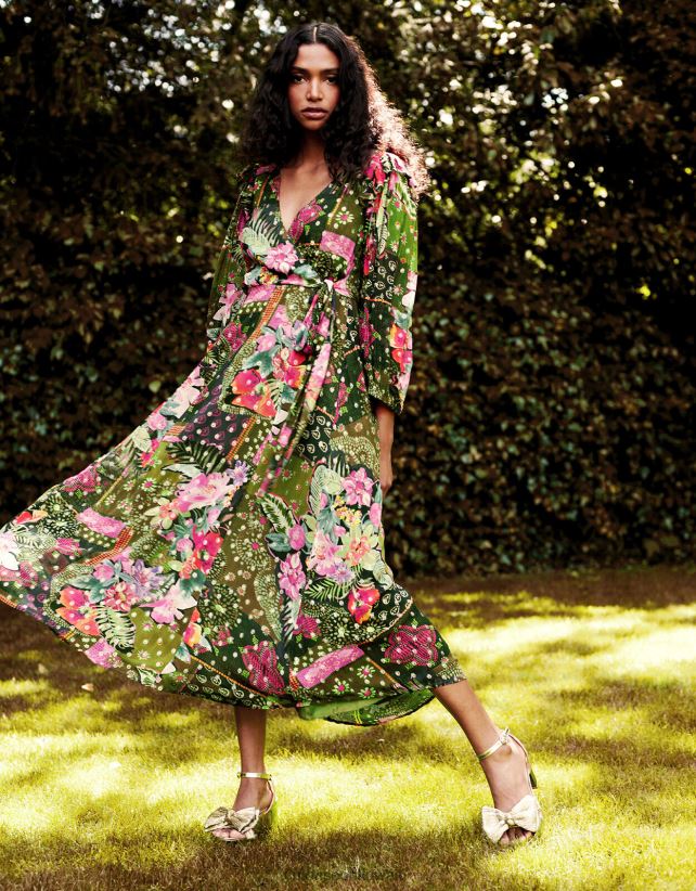 Monsoon accessorize - فستان أناستازيا ملفوف ميتاليك من الفيسكوز المستدام ملابس أخضر Monsoon نحيف N4BV8X238