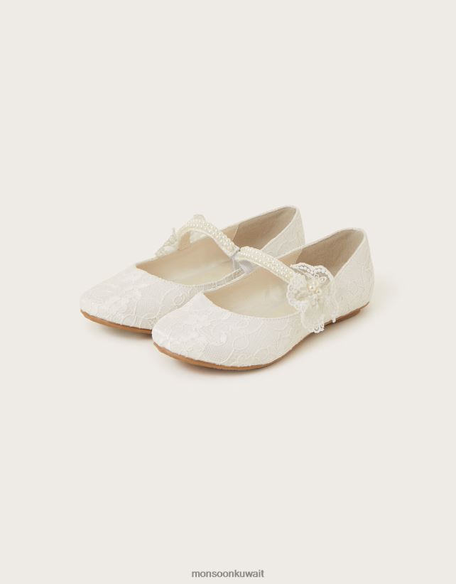 حذاء باليرينا مسطح بحزام من الدانتيل واللؤلؤ أحذية عاج Monsoon بنت N4BV8X2391 - Monsoon online customer service