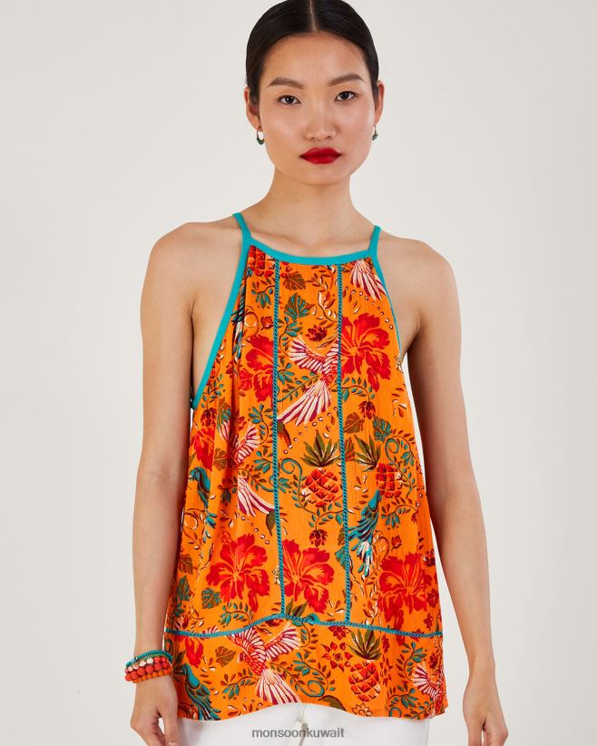Monsoon UAE - كامي بطبعة النخيل في لينزينج إيكوفيرو ملابس البرتقالي Monsoon نحيف N4BV8X241
