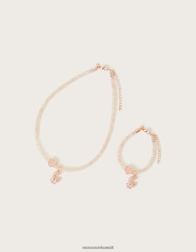 Monsoon accessorize - مجموعة قلادة وسوار مغلف على شكل وحيد القرن ملحق أنيق Monsoon بنت N4BV8X2421