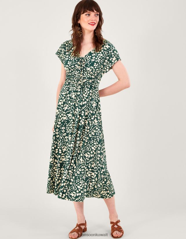 Monsoon محل - فستان ميدي ملائم ومشرق بطبعات ملابس الأخضر (الأخضر الداكن) Monsoon نحيف N4BV8X244