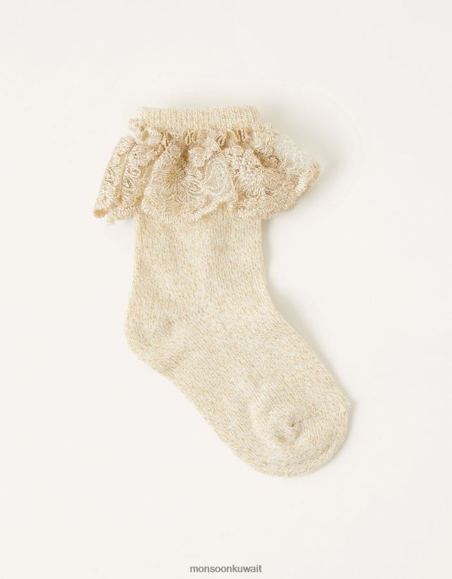 جوارب أطفال لامعة على شكل زهرة ملحق ذهب Monsoon بنت N4BV8X2455 - Monsoon kuwait online shopping