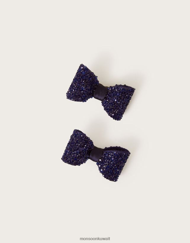 Monsoon معنى - مجموعة مشابك شعر على شكل فيونكة من قطعتين ملحق أنيق Monsoon بنت N4BV8X2458