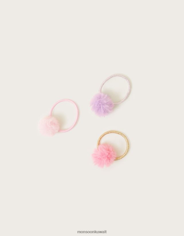 Monsoon Kuwait - مجموعة ربطات شعر صغيرة منفوشة من بوم بوم مكونة من ثلاث قطع ملحق أنيق Monsoon بنت N4BV8X2476