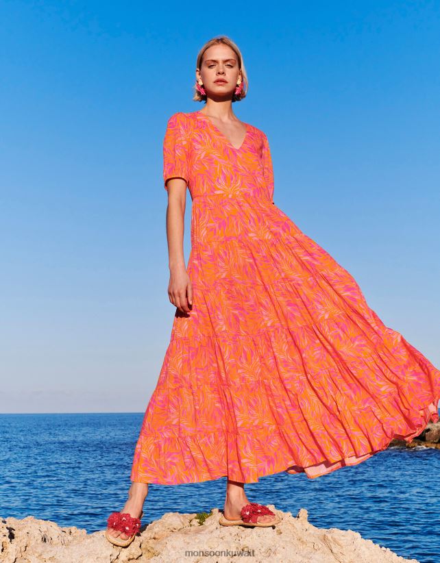 Monsoon UAE - فستان ماكسي بطبعات أوراق الشجر ملابس البرتقالي Monsoon نحيف N4BV8X248