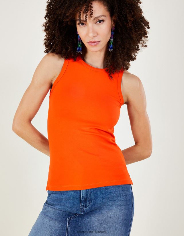 Monsoon محل - قميص جيرسي كامي بدون أكمام مع لينزينج إيكوفيرو ملابس البرتقالي Monsoon نحيف N4BV8X249