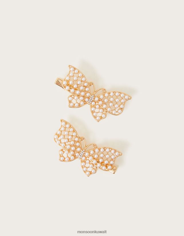 Monsoon Kuwait - مجموعة مشابك شعر على شكل فراشة لؤلؤية مكونة من قطعتين ملحق موضة Monsoon بنت N4BV8X2501