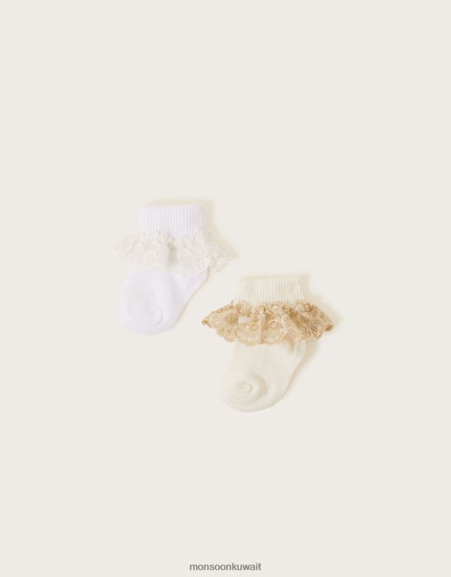 Monsoon Kuwait - مجموعة جوارب مزدوجة مزخرفة بالدانتيل للأطفال ملحق متعدد Monsoon بنت N4BV8X2611