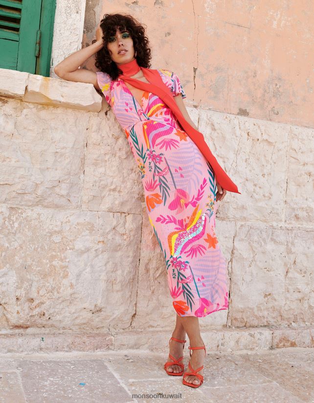 فستان سيينا ميتاليك مزين بالبوليستر المعاد تدويره ملابس لون القرنفل Monsoon نحيف N4BV8X264 - Monsoon kuwait avenues