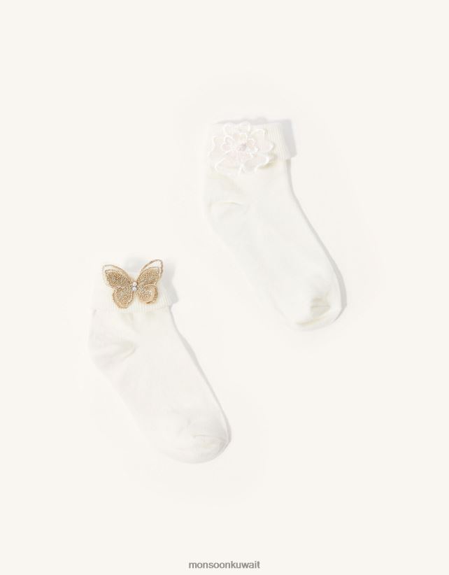 Monsoon accessorize - طقم جوارب للأطفال على شكل فراشة وزهرة مكون من قطعتين ملحق متعدد Monsoon بنت N4BV8X2704