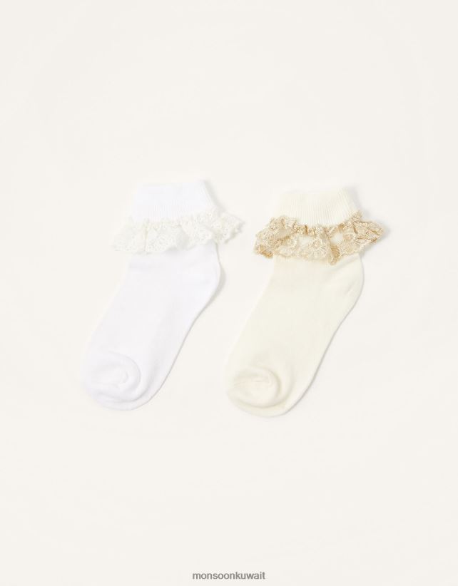 Monsoon accessorize - مجموعة جوارب مزدوجة مكشكشة من الدانتيل للأطفال ملحق متعدد Monsoon بنت N4BV8X2713