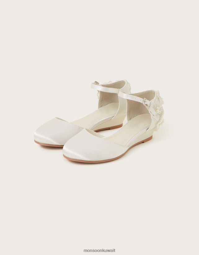 Monsoon محل - أسافين من الساتان الزهري باللون العاجي أحذية عاج Monsoon أطفال N4BV8X2759