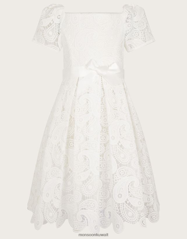 فستان دانتيل غيبور برقبة مربعة ملابس عاج Monsoon أطفال N4BV8X2766 - Monsoon children