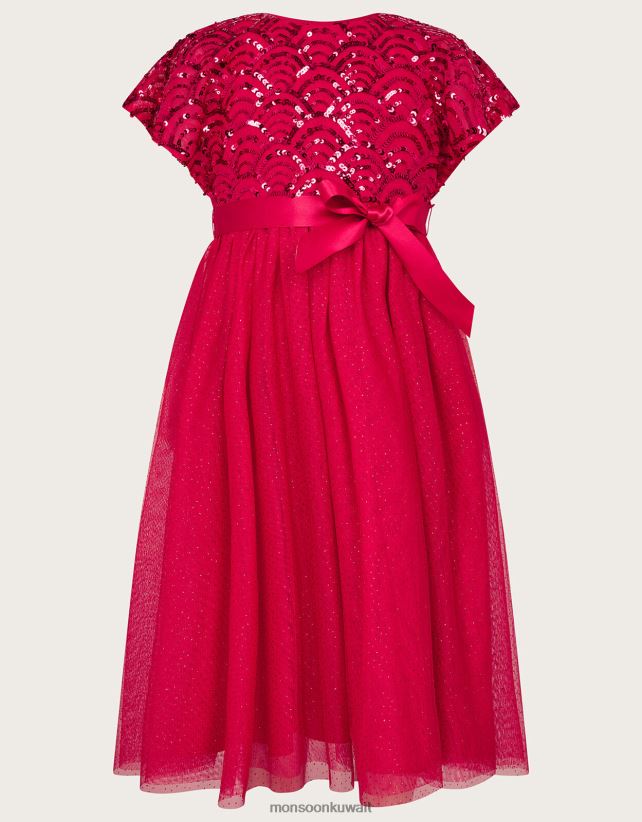 فستان ترتر بأكمام كيب على طراز آرت ديكو ملابس أحمر Monsoon أطفال N4BV8X2773 - Monsoon kuwait avenues