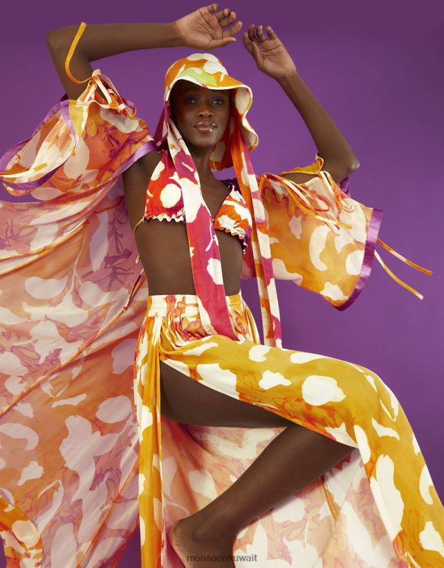 Monsoon Kuwait - بنطال بطبعة تجريدية وفتحة جانبية ملابس البرتقالي Monsoon نحيف N4BV8X2780