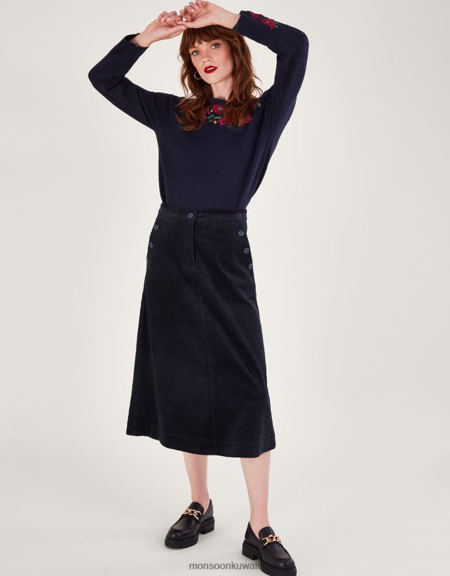 Monsoon معنى - تنورة ميدي الحبل ملابس الأزرق (منتصف الليل) Monsoon نحيف N4BV8X28