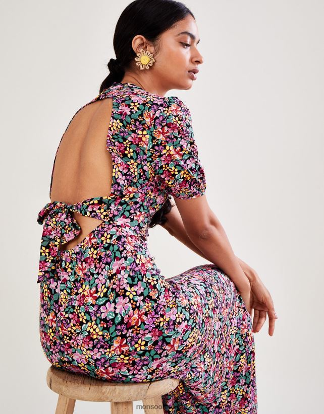 Monsoon UAE - فستان جيرسي زهري عتيق ملابس أسود Monsoon نحيف N4BV8X2802