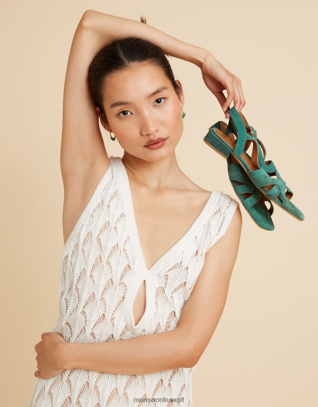 Monsoon معنى - صندل مسطح من جلد الغزال أحذية أخضر Monsoon نحيف N4BV8X2805