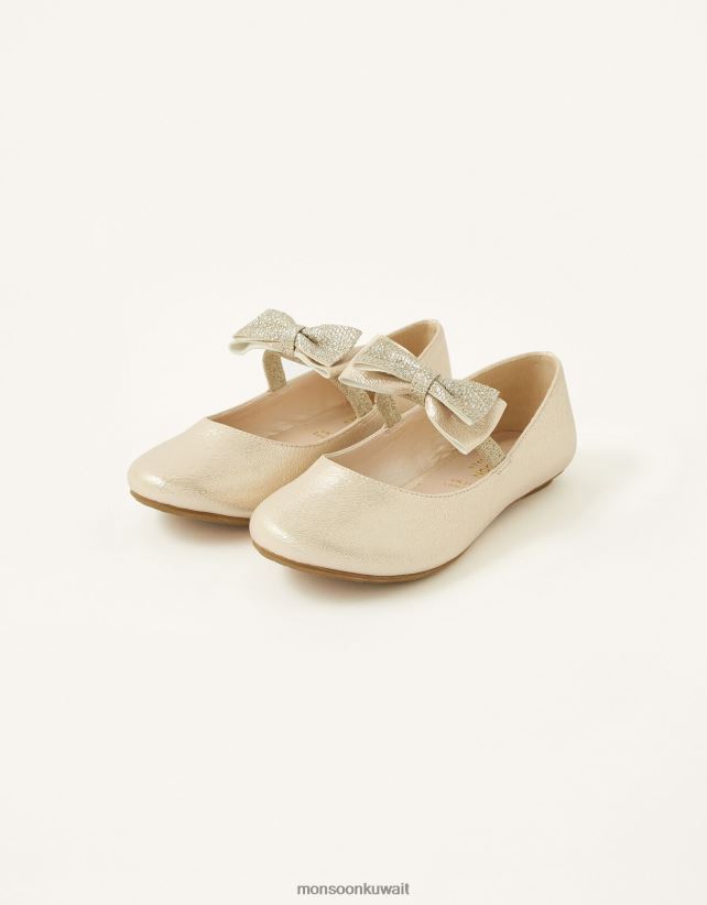 حذاء باليرينا مسطح بفيونكة أحذية ذهب Monsoon بنت N4BV8X2808 - Monsoon kuwait online shopping