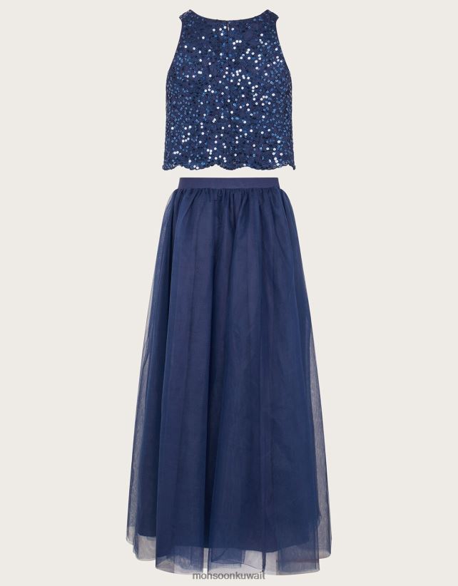 مجموعة من الترتر العلوي وتنورة ماكسي من التول للحفلات الراقصة ملابس الأزرق الداكن) Monsoon بنت N4BV8X2813 - Monsoon kuwait online shopping