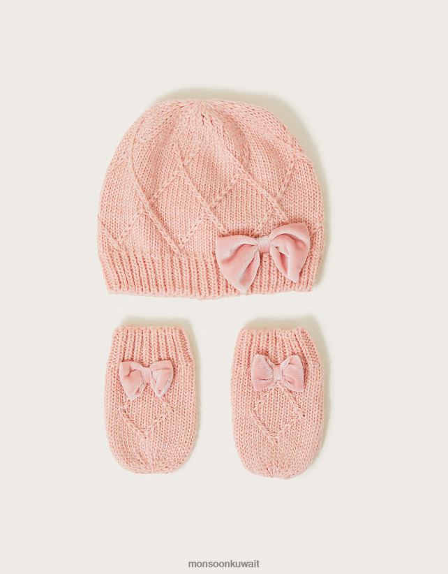 Monsoon محل - قبعة وقفازات للأطفال مصنوعة من البوليستر المعاد تدويره ملحق لون القرنفل Monsoon أطفال N4BV8X2821