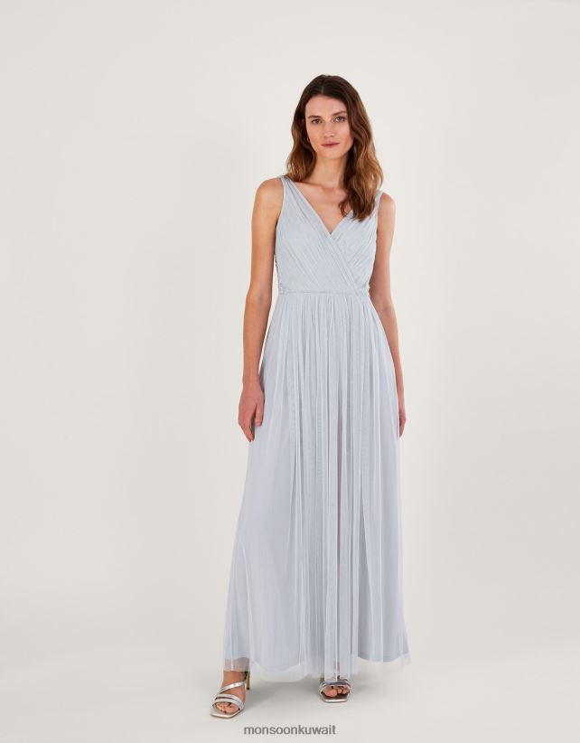 Monsoon Kuwait - فستان آني طويل منسوج من البوليستر المعاد تدويره ملابس فضة Monsoon نحيف N4BV8X283