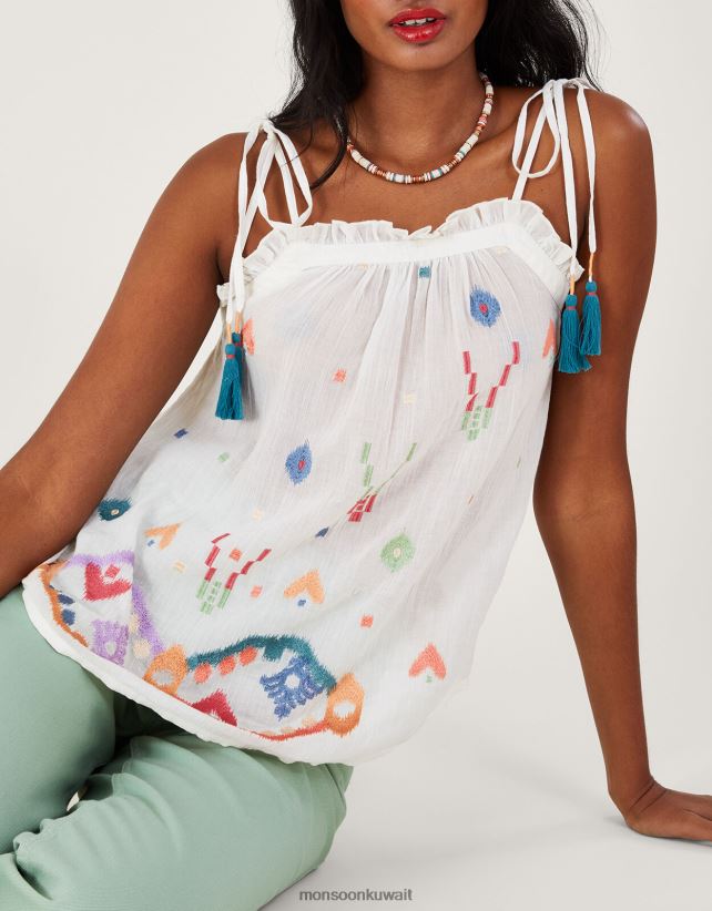 كامي مطرز هندسي تجريدي ملابس أبيض Monsoon نحيف N4BV8X287 - Monsoon online customer service