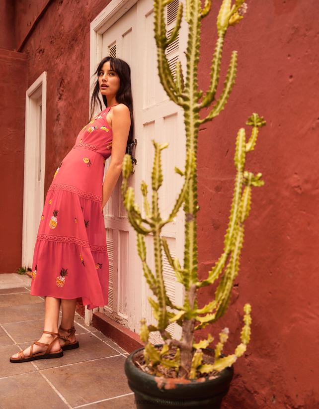 Monsoon UAE - فستان إيزابيل متوسط ​​الطول بطبقات ومزخرف من البوليستر المعاد تدويره ملابس البرتقالي Monsoon نحيف N4BV8X290