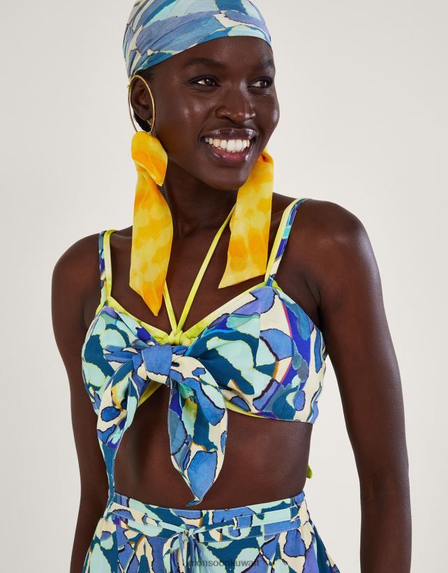 Monsoon معنى - توب قصير بطباعة تجريدية ملابس الأزرق (الفيروز) Monsoon نحيف N4BV8X298