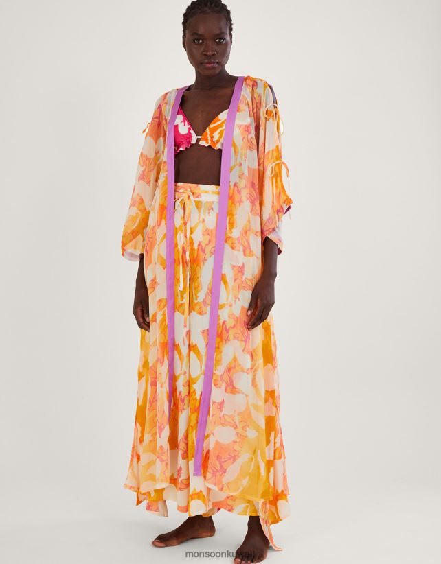 طباعة مجردة كيمونو الخطوط الطويلة ملابس البرتقالي Monsoon نحيف N4BV8X316 - Monsoon online customer service