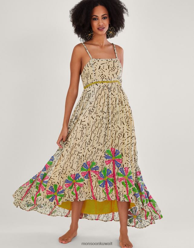 فستان بطباعة حافة المنديل مع لينزينج إيكوفيرو ملابس أصفر Monsoon نحيف N4BV8X324 - Monsoon children