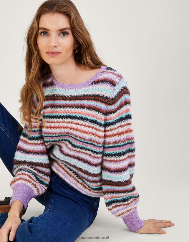 Monsoon accessorize - سترة مخططة من البوليستر المعاد تدويره ملابس الأرجواني (أرجواني) Monsoon نحيف N4BV8X330