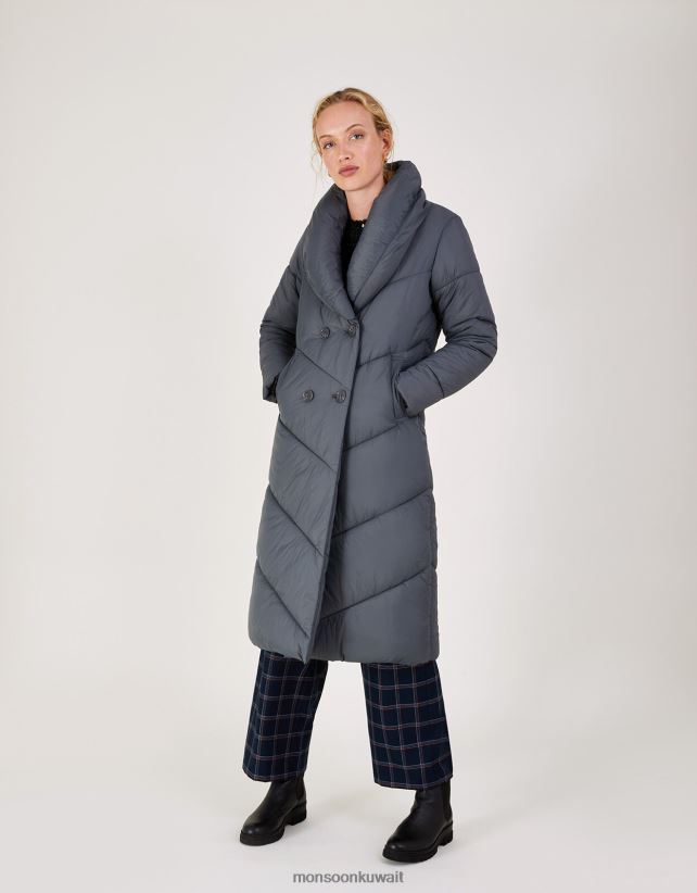 Monsoon Kuwait - معطف طويل مبطن من كلارا مصنوع من البوليستر المعاد تدويره ملابس الرمادي (الفحم) Monsoon نحيف N4BV8X333