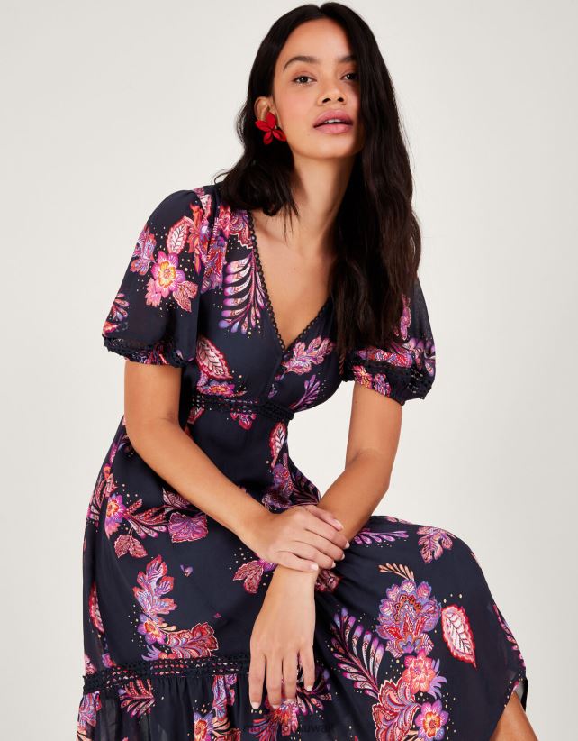 فستان فين بحاشية هانكي من الفيسكوز المستدام ملابس الأزرق الداكن) Monsoon نحيف N4BV8X354 - Monsoon kuwait online shopping