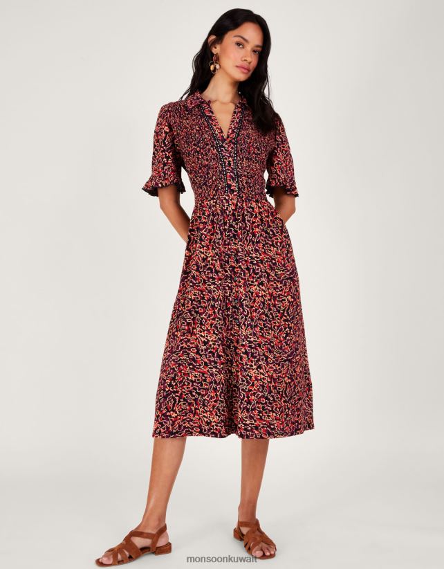 فستان قميص طباعة ملابس أحمر Monsoon نحيف N4BV8X357 - Monsoon kuwait avenues