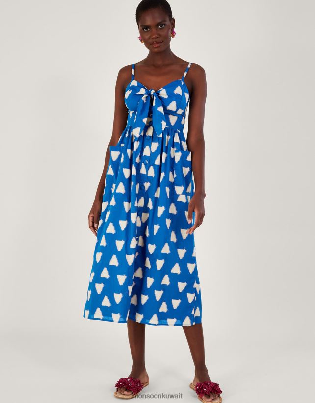 Monsoon Kuwait - فستان كامي مصبوغ من الباتيك المثلث ملابس أزرق Monsoon نحيف N4BV8X359