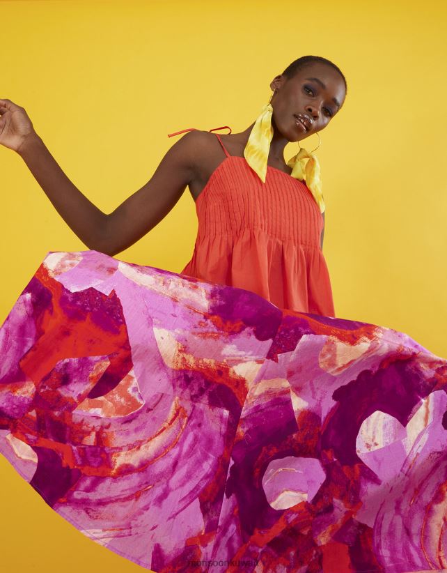 Monsoon accessorize - تنورة ميدي بطبعة تجريدية من خاري ملابس لون القرنفل Monsoon نحيف N4BV8X362