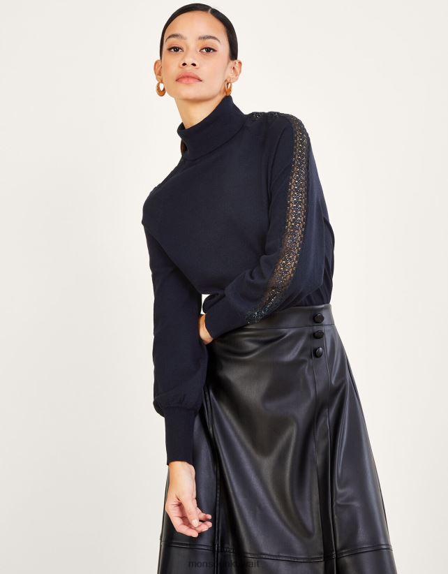 كنزة بولو بحشوة من الدانتيل مع بوليستر معاد تدويره ملابس الأزرق الداكن) Monsoon نحيف N4BV8X367 - Monsoon kuwait online shopping