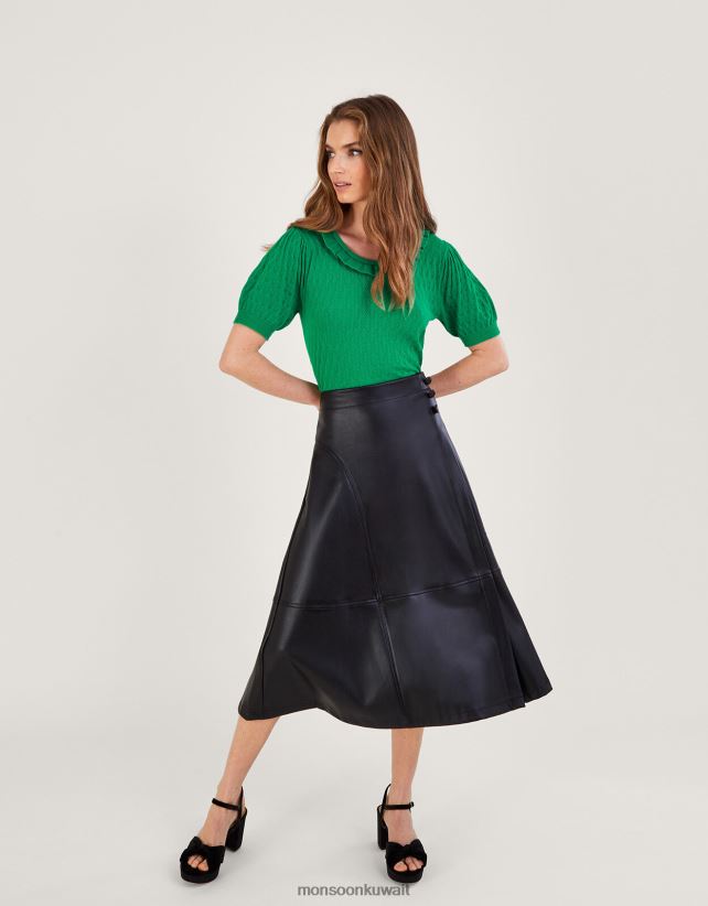 Monsoon Kuwait - سترة بأكمام قصيرة ورقبة مكشكشة ملابس أخضر Monsoon نحيف N4BV8X380