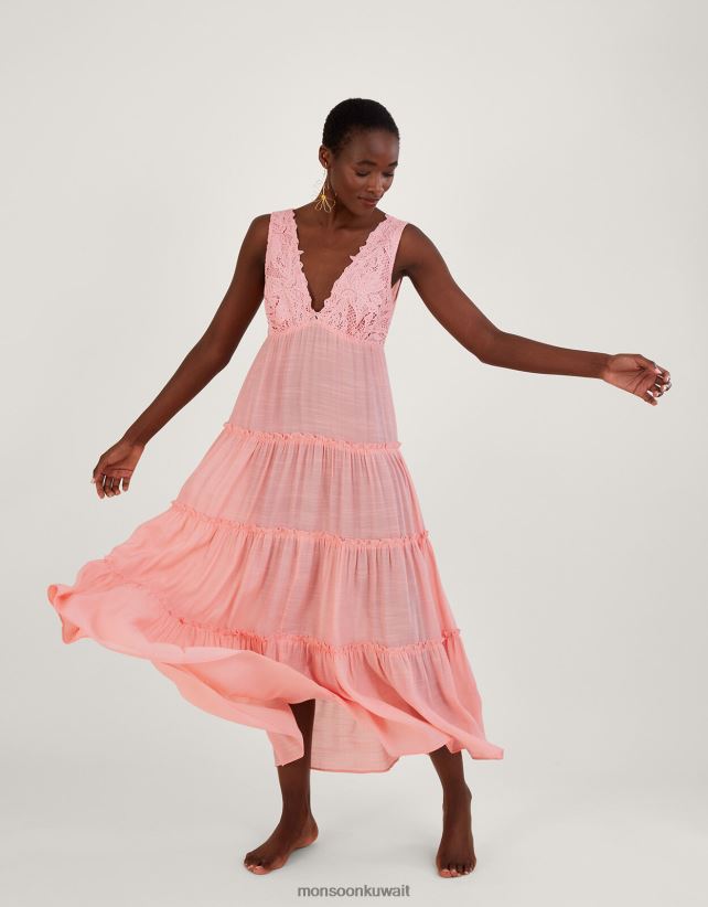 فستان ماكسي للشاطئ مزين بالدانتيل ملابس البرتقالي Monsoon نحيف N4BV8X381 - Monsoon online customer service