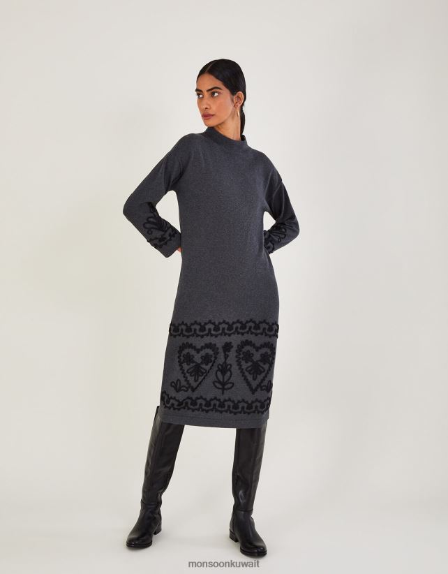 Monsoon accessorize - فستان كورنيللي طويل من القطن المستدام ملابس رمادي Monsoon نحيف N4BV8X385