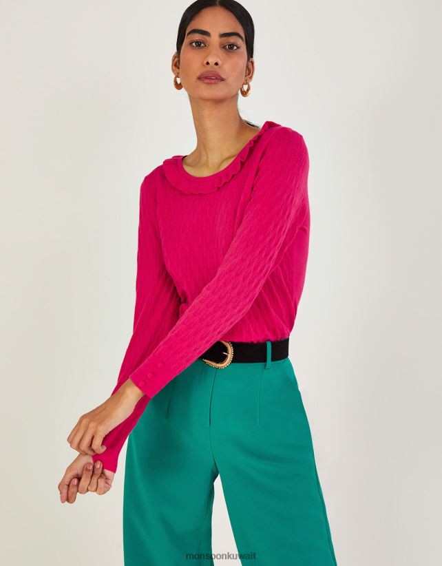 Monsoon محل - كنزة بكشكشة ورقبة واسعة مع الفيسكوز المستدام ملابس لون القرنفل Monsoon نحيف N4BV8X405