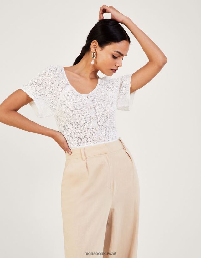 قمة بوانتيلي بأكمام ملائكية ملابس عاج Monsoon نحيف N4BV8X409 - Monsoon children